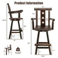 thumbnail image 4 of Costway Wooden Bar Stool Swivel Bar Height Kitchen Patio Chair with Back & Armrest Brown, 4 of 10