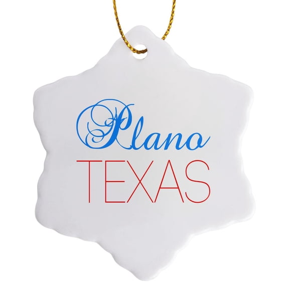 3drose, Plano, Texas, Red, Blue Text. Patriotic Home Town Design, 3 inch Snowflake Porcelain Ornament