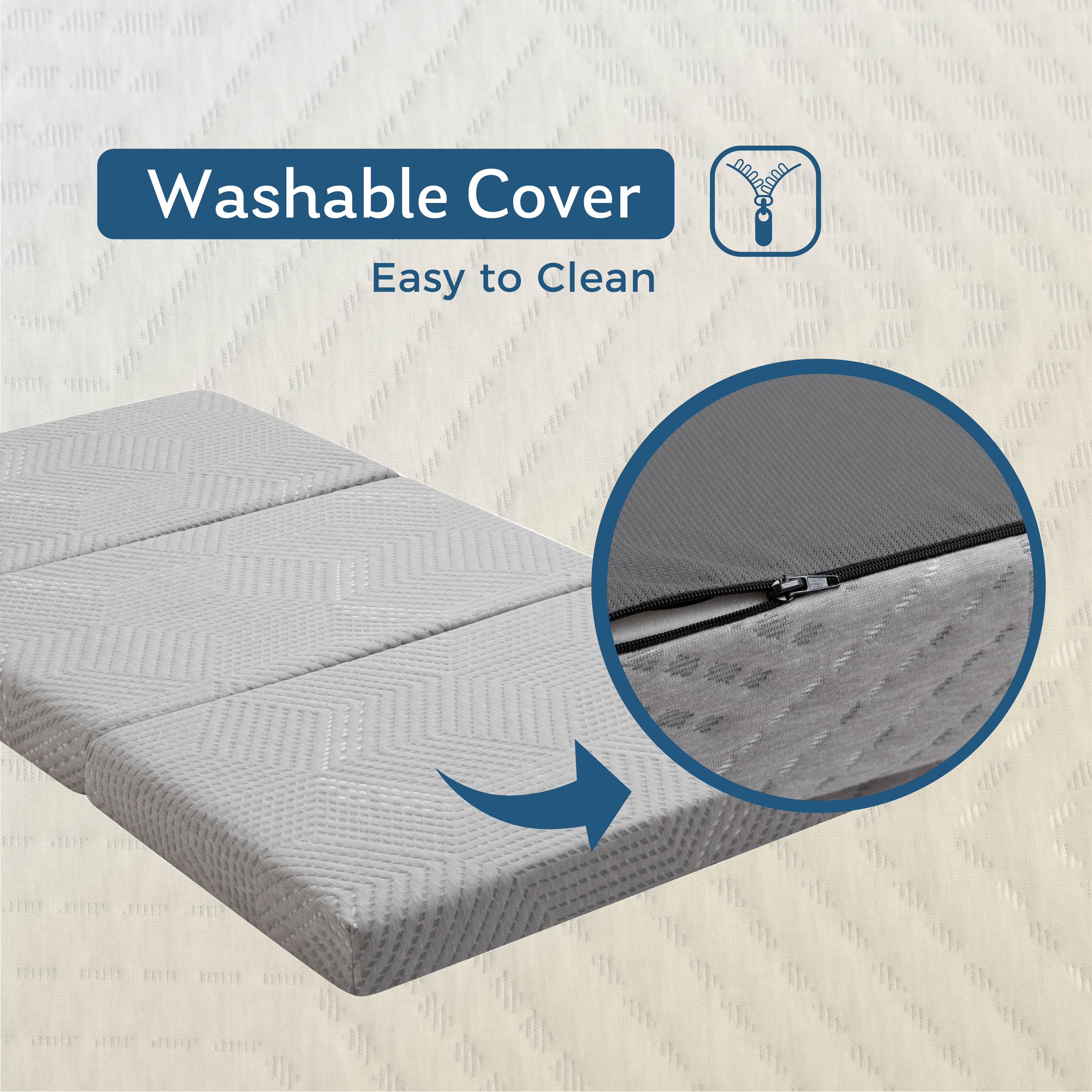 EGOHOME 4 inch Tri Folding Memory Foam Mattress Topper, Single Size Portable Foldable Floor Bed with Washable Cover