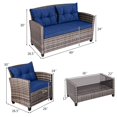 thumbnail image 3 of Costway 4 PCS Patio Rattan Furniture Set Coffee Table Cushioned Sofa Garden Lawn Navy, 3 of 10