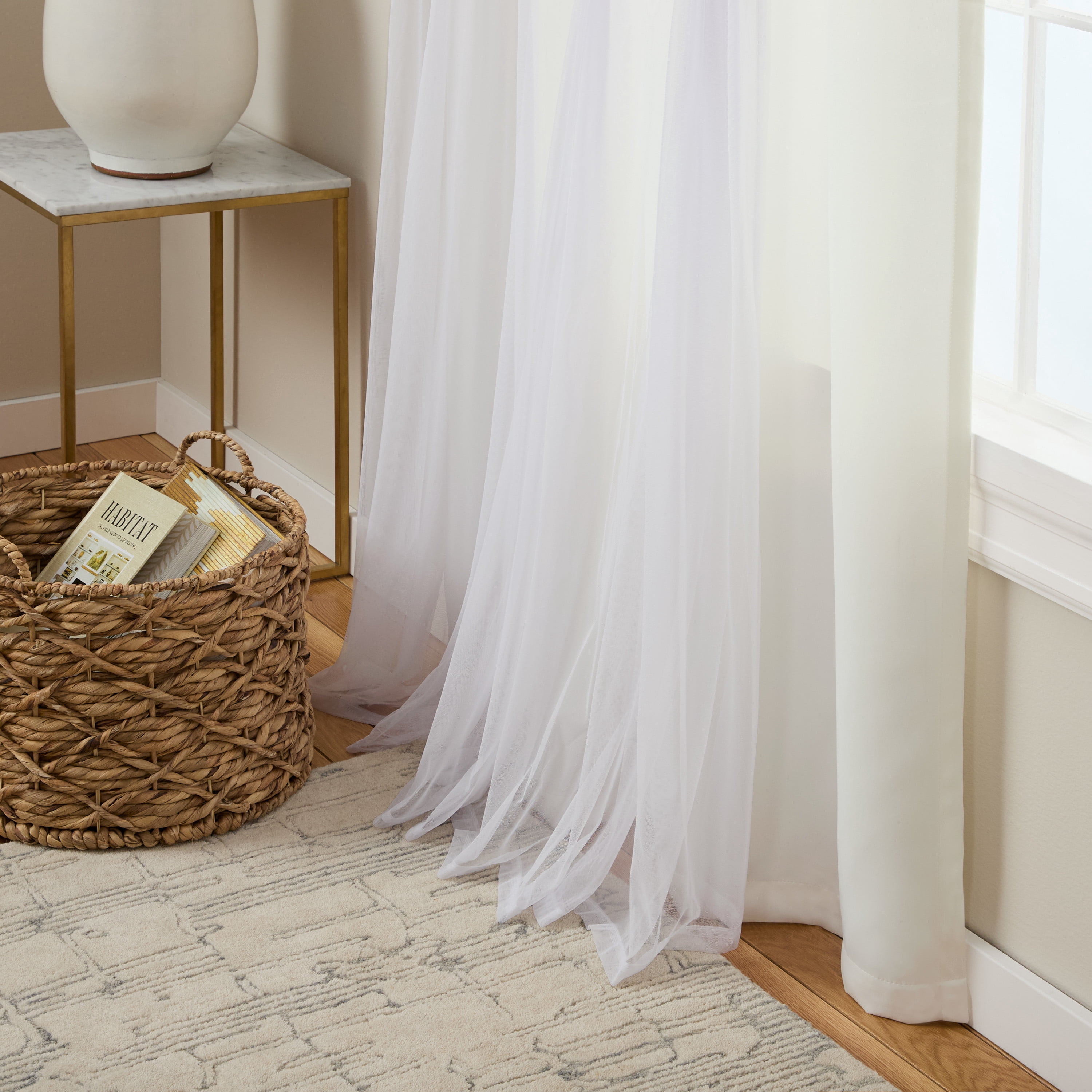TOWN & COUNTRY LUXE Talia Double Layer Indoor Curtains, Sheer and Room Darkening Blackout, Grommet Top, Energy Efficient, 2-Pack Set, 52"x96", Vanilla