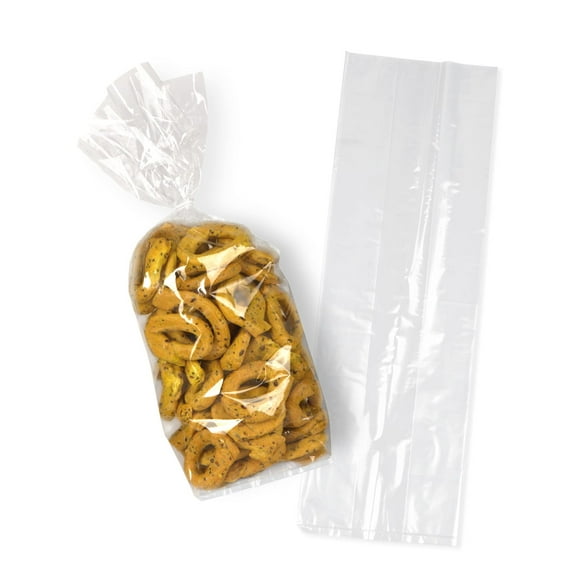 Clear Gusseted Poly Bags, 5 x 3 x 15 Inch. Pack of 1000 Gusseted Plastic Bags 1 Mil Thick for Favors with Open Top. Clear Plastic Bags for Packaging Cookies, Popcorn, Candies, Homemade Bread