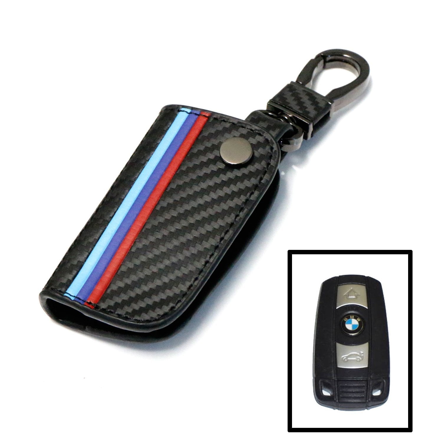 Leather 4 Button Carbon Car Key Case Cover For BMW 1 3 5 6 Series 7 X3 X5 X6 