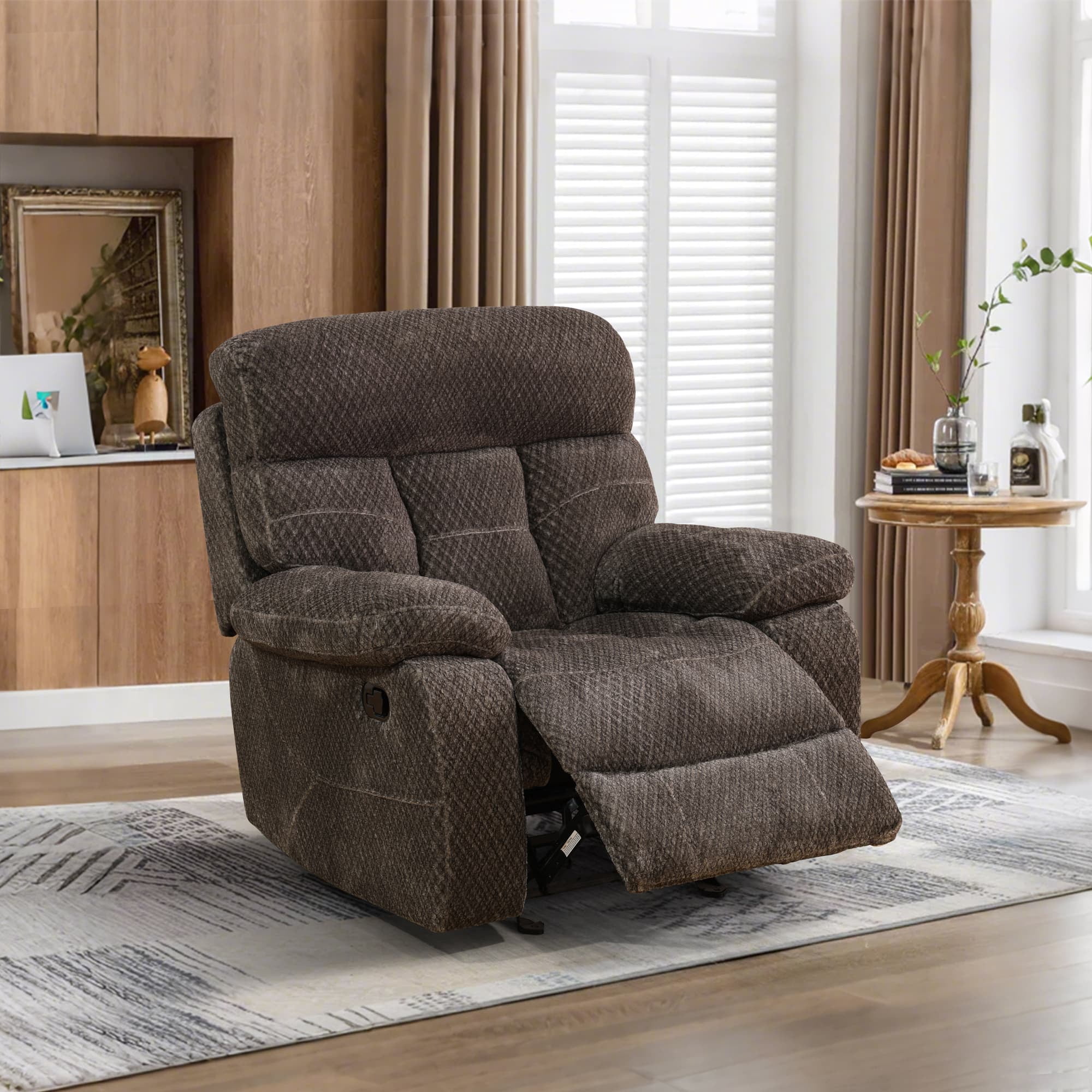 MAYEERTY Recliner Chair, Corduroy Fabric Reclining Chair with Adjustable Backrest for Living Room, Dark Brown