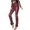 Wine, variant on GJSYRH Women's High Waist Leather Leggings Stretch Fabric and Side Slit Design for Casual Elegant Trousers Featuring Elastic Gather Hem Detail