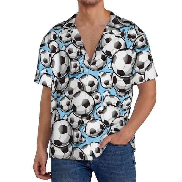 Fotbe Football Soccer Ball Camisa Estampada de Manga Corta para Hombre, Casual de Verano, Estilo Playero, Sin Arrugas-4X-Large