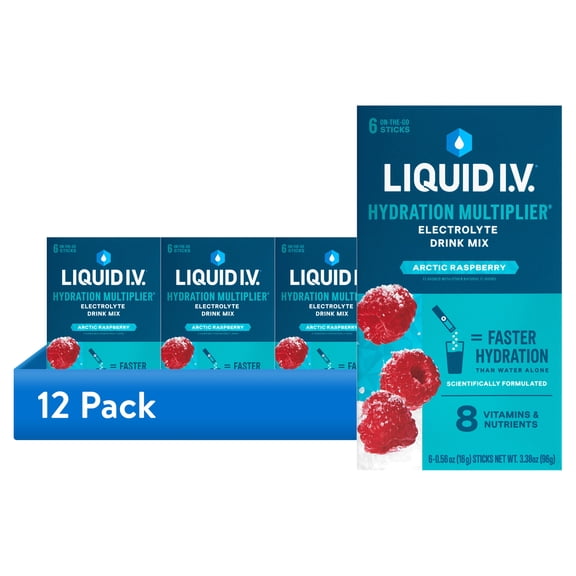 (12 pack) Liquid I.V.® Arctic Raspberry Hydration Multiplier® Powdered Electrolyte Drink Mix, 6 Count Packets