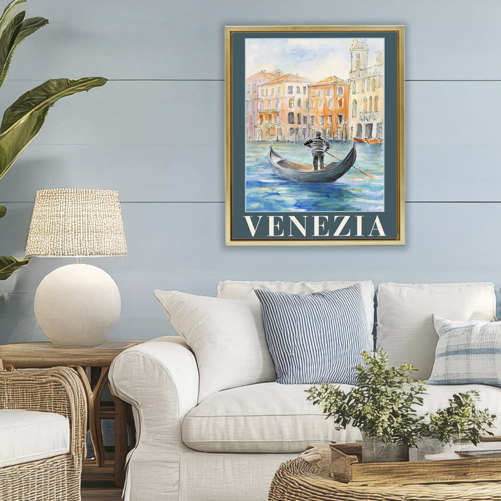 Stupell Industries Venezia Gondola View Gold Framed Floater Canvas Wall Art, design by Lanie Loreth