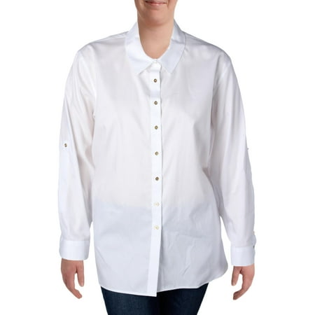 Calvin Klein Womens Plus Collared Non-Iron Tunic Top