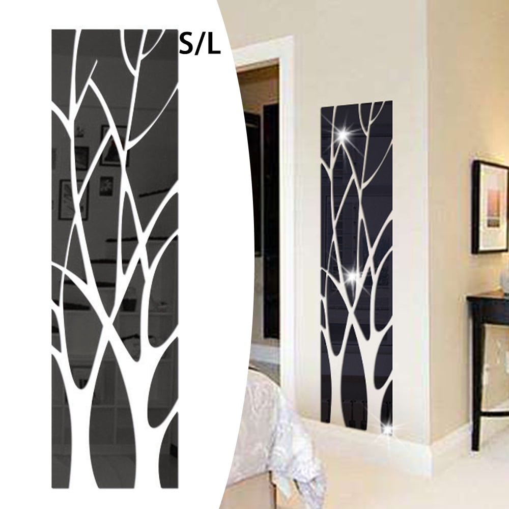 Mirror Wall Decals - Self Adhesive Tree Shape Mirror Tile DIY Decor for