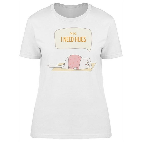 Sad Cat Need Hugs Drawing T-Shirt Women -Image by Shutterstock, Female Large