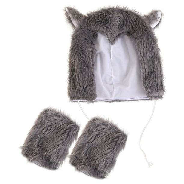 1 Juego de sombrero de lobo de Cosplay, sombrero de lobo de peluche, sombrero de lobo de Halloween, accesorio de foto con guantes