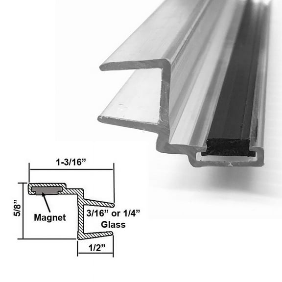 Clear Polycarbonate Strike and Door Jamb U-Channel with Flexible Magnet Insert for 3/16" and 1/4" Glass Shower Door - 73" Long