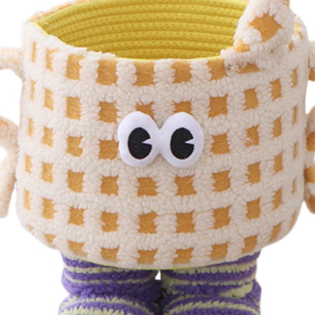 Cesta tejida con cuerda de algodón organizador de juguetes con cabeza de taza de té para sala de estar habitación de niños
