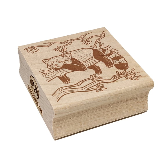Red Panda Lounging on Branch Square Rubber Stamp Stamping Scrapbooking Crafting - Small 1.25in