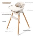 thumbnail image 3 of Fodoss 3-in-1 Wooden High Chair for Babies and Toddlers Easy Clean Baby Feeding Chair with Sponge Cushion Beige, 3 of 8