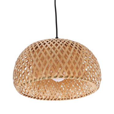 Plug in Cord Pendant Lamp Wicker Rattan Hanging Light with Bamboo Lampshade