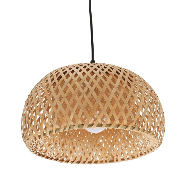 Plug in Cord Pendant Lamp Wicker Rattan Hanging Light with Bamboo Lampshade