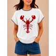 thumbnail image 2 of Womens Lobster Sweater Shirt Crochet Tshirts Short Sleeve Crew Neck Causal Knit Summer Tops Red M, 2 of 5
