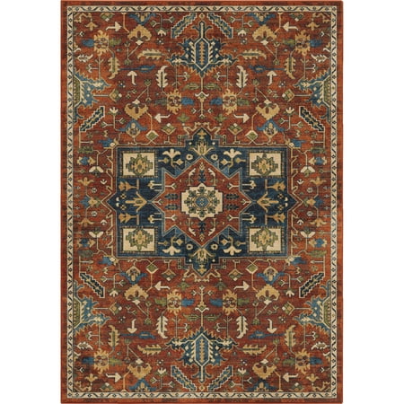 - Orian Bohemian Area Rugs - 4508 Transitional Casual Red Blocks Petals Bulbs Leaves Rug