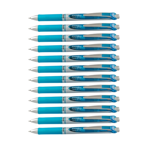 Pentel EnerGel Deluxe RTX Retractable Liquid Gel Pen, Medium Line, Metal Tip, Sky Blue Ink, Box of 12 (BL77-S)
