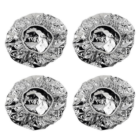 4X Shower Cap Heat Insulation Aluminum Foil Hat Elastic Bathing Cap for Women Hair Bathroom -Silver