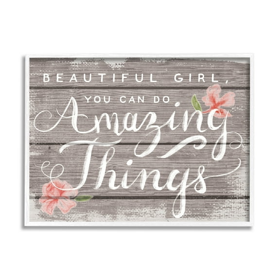 Stupell Industries Beautiful Girl Inspirational Kids Flower Word Design, 16 x 20,Design by Daphne Polselli
