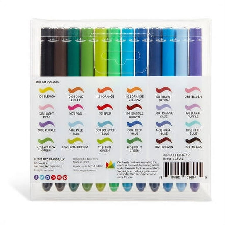 Kingart Dual Tip Brush Pens, Set of 24 Unique Colors