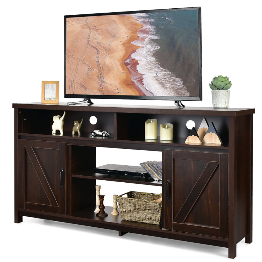 Finihen TV Stand, TV Cabinet, 59 Inch TV Stand Media Center Console Cabinet with Barn Door for TV's 65 Inch, Media Entertainment Center with Storage, for Living Room, Bedroom, Brown