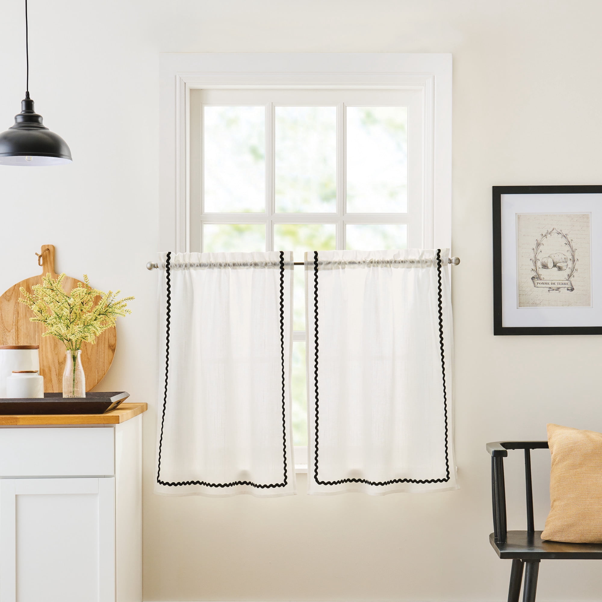 Curtainworks Rita 36" Tier Pair White Light Filtering Rod Pocket, 58" W x 36" L