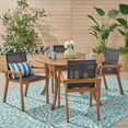 thumbnail image 6 of GDF Studio Estrada Outdoor Mesh and Acacia Wood 5 Piece Dining Set, Teak and Black, 6 of 13