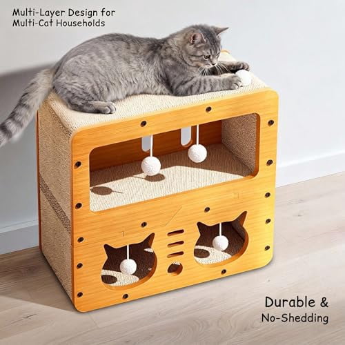 Cat Scratcher Cardboard House, 2 Floor Kitty Scratching Pad Lounger Bed for Kitten Small Animals Play Rest Sleep