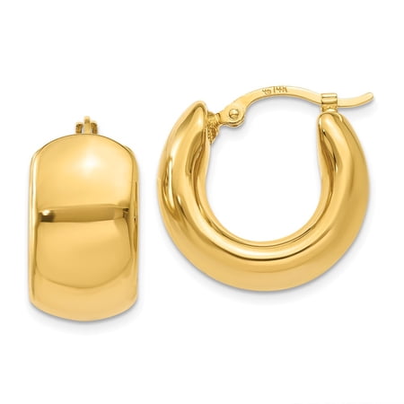 Real 14kt Yellow Gold Wide Puffed Hoop Earrings; for Adults and Teens; for Women and Men