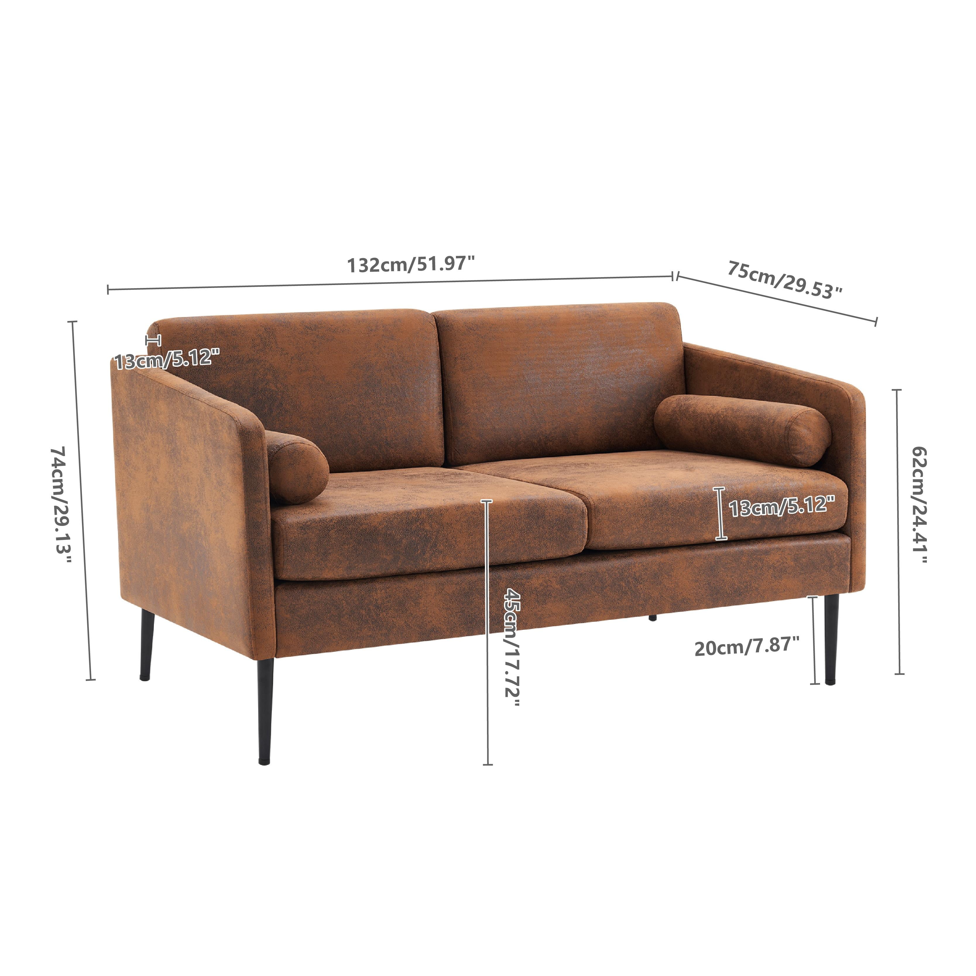Ktaxon 2 Pieces Living Room Sofa Sets, 38" Parent-Child 1.5 Seater Accent Chair and Small 2 Seater Loveseat with Bronzing Cloth and Waist Pillows Brown