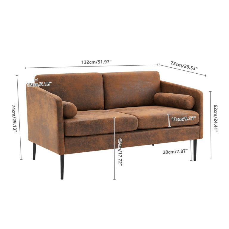 Ktaxon 52'' Small Modern Loveseat, Mid-Century Bronzing Cloth 2-Seat Love Seat Sofa Chair Furniture for Living Room, Apartment and Small Space Brown