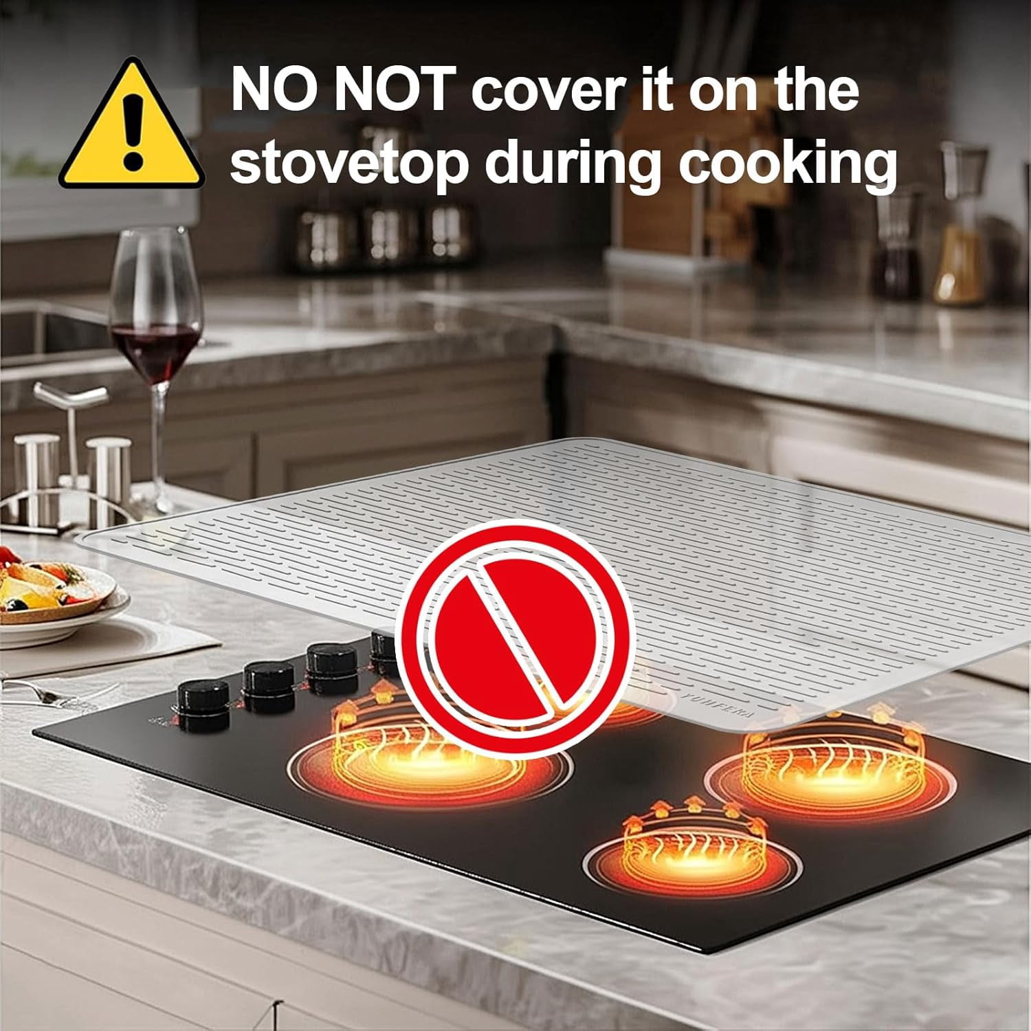 Neighborly Nook Stove Top Cover for Electric Stove - Silicone Stove Mat for Glass Top, Glass Cooktop Protector, XL Dish Drying Mats For Kitchen,Oven Covers for Electric Stove (Hyaline,28 x 20)