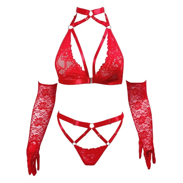 Gibobby Conjunto ropa interior mujer Conjunto de ropa interior de encaje para mujer conjunto de ropa interior y ropa interior de encaje con correa lenceria sexy Rojo CH Bodega Aurrera en linea