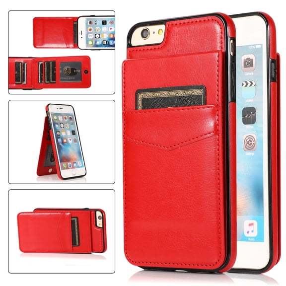 iPhone SE 2022 Wallet Case, iPhone SE 2020 Case, iPhone 8 7 Case, Slim PU Leather Cards Slots Full Protection Shockproof Wallet Case Cover for Apple iPhone SE 3 / iPhone 8/7 - Red