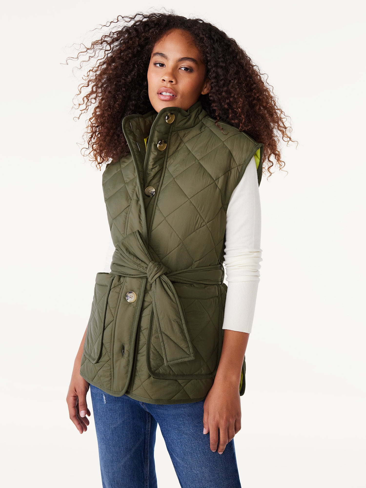 Free Assembly Women's Quilted Vest with Belt, Sizes XS-XXL - Walmart.com
