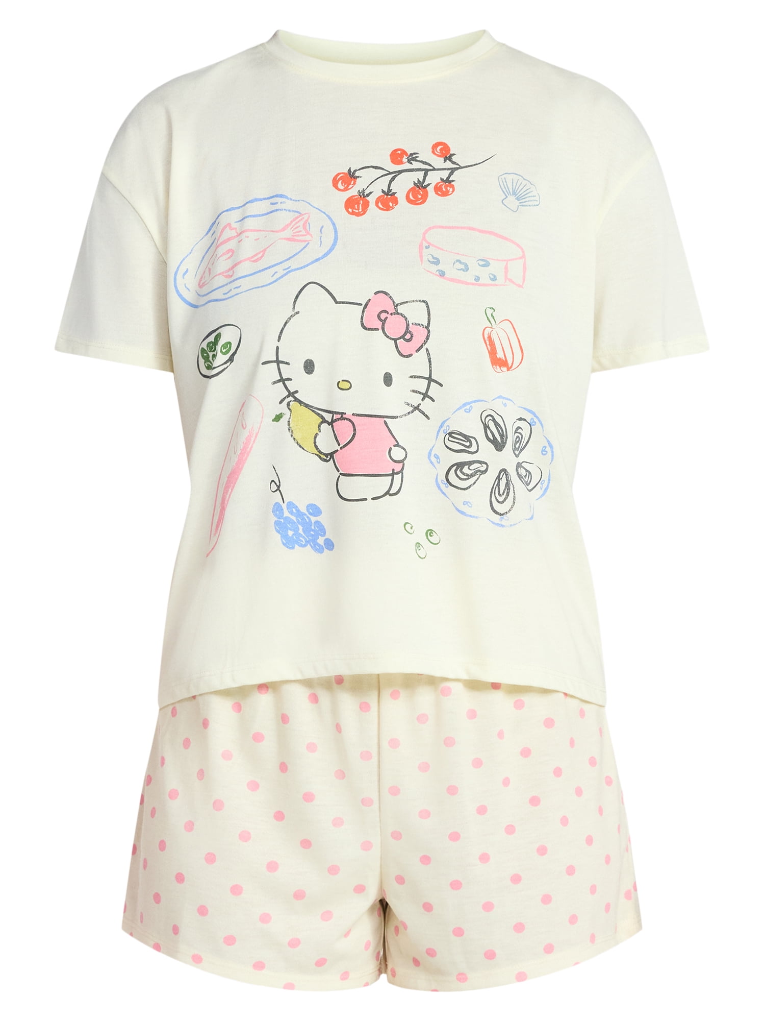 Hello Kitty Women's and Women's Plus Sleep Tee and Shorts Pajama Set from Grayson Social, 2-Piece, Sizes XS-3X