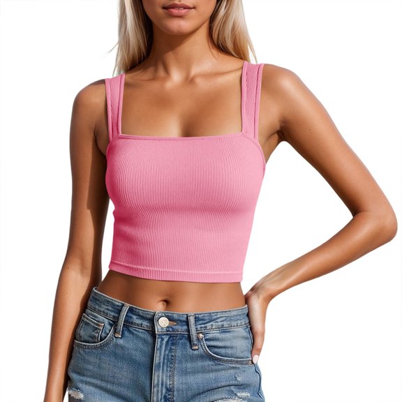 XIYON Womens Tank Tops Sleeveless Square Neck Stretch Cropped Tank Top For Casual Wear And Layering 2026 Vacation Outfits