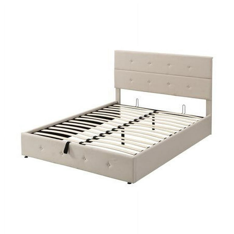 Churanty Hydraulic Storage Bed Frames Queen Size Platform Bed with  Upholstered Headboard,Beige