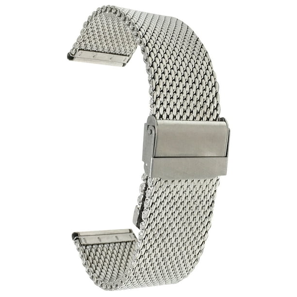 Bandini 24mm Silver Tone Stainless Steel Mesh Watch Band for Men - Metal  Mesh Replacement Watch Strap - Adjustable Length - Fold-Over Clasp 