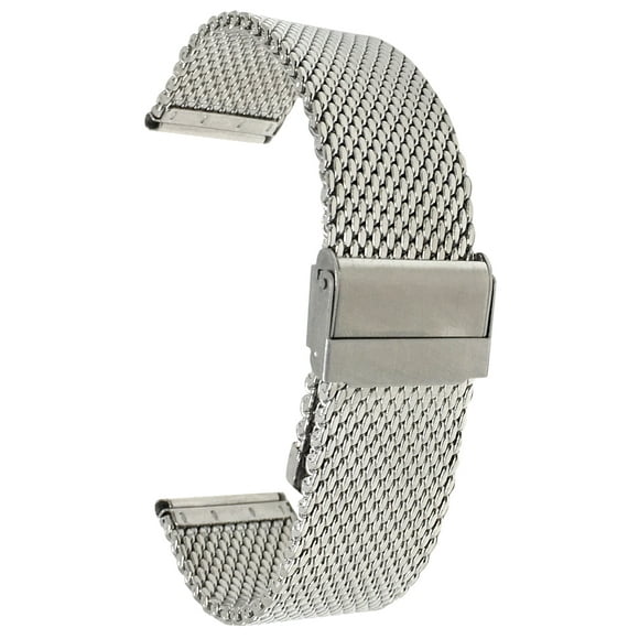 Bandini 18mm Silver Tone Stainless Steel Mesh Watch Band for Men - Metal Mesh Replacement Watch Strap - Adjustable Length - Fold-Over Clasp