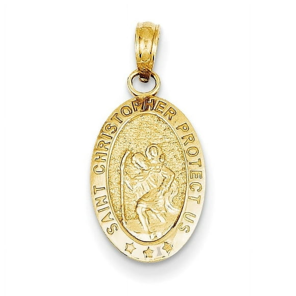 14k Yellow Gold Saint Christopher Medal Necklace Charm Pendant Religious Patron St