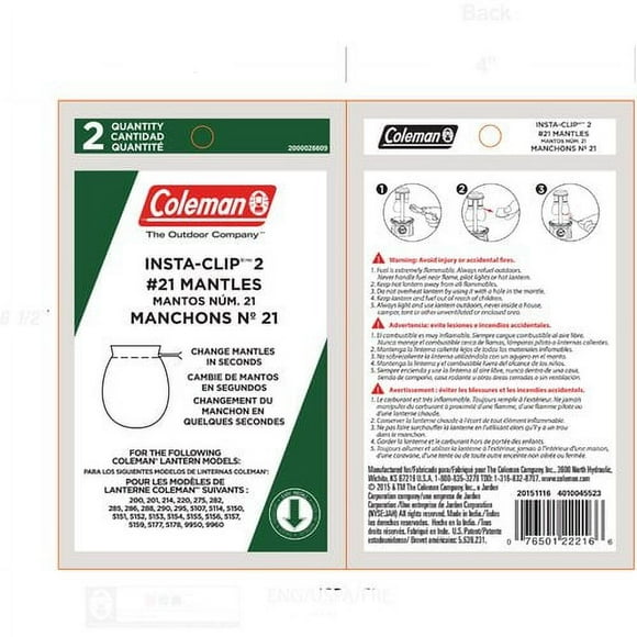 Manchons Coleman Insta-Clip II no 21, paquet de 2