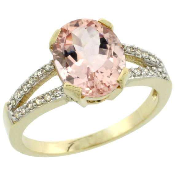 14K Yellow Gold Diamond Natural Morganite Engagement Ring Oval 10x8mm, size 5