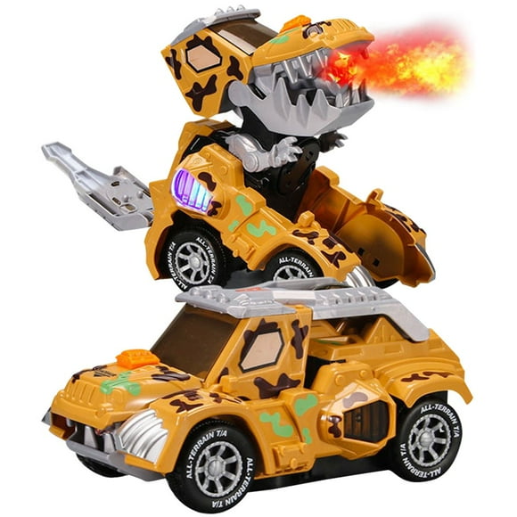 Voiture Dinosaure Jouet Transformable avec Lumière et Musique Jouets Électroniques Dinosaure pour Enfants de 3+ Ans Jaune