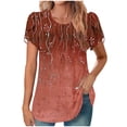 thumbnail image 2 of Summer Womens Tops 2025 Fashion Plus Size Short Sleeve Round Neck Cover Casual Pleated Tunic Top Curved Hem Printed Top, 2 of 6