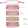 thumbnail image 2 of Kidsjoy Pink Stackable Bento Lunch Box, 3-Compartment Wheat Straw Container with Cutlery for Kids, 1-Pack | Portable Food Storage for School & on-the-Go, 2 of 7